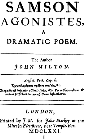 image: title page of first edition of Samson Agonistes, bound in the 
same volume with  Paradise Regained