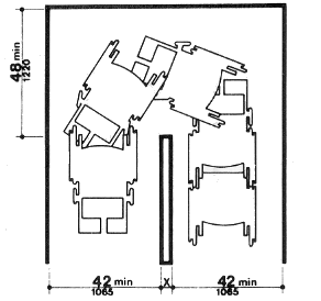 Top view of a wheelchair negotiating a U-shaped passage
where the distance separating the two legs is less than 48 inches