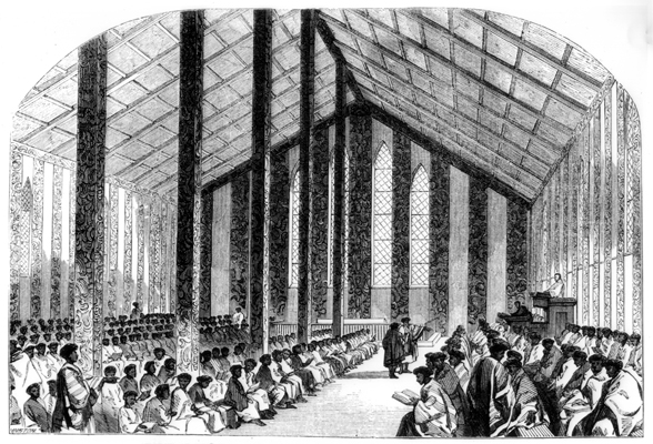 Manutuke IIB, Interior as originally planned, with a single “stemmed” manaia panel. 