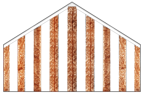 Author’s conjectural reconstruction of Manutuke II'Bs end wall with three “stemmed” manaia panels 