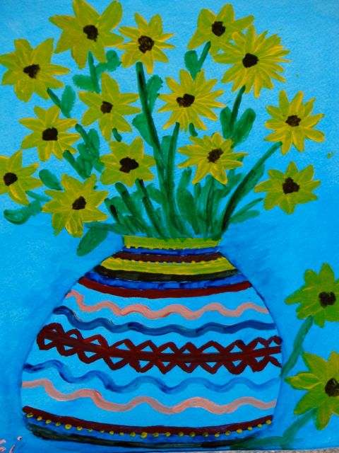 sold, Blumen in wellenvase, paper 9x12,