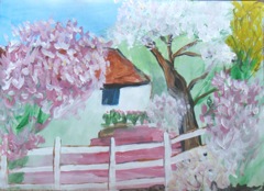 Fruehling zu Hause,acrylic on paper, 9x12