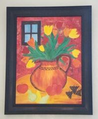 Tulpen in rot, Framed Canvas 18x24, acrylics