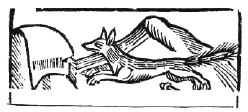woodcut of running fox