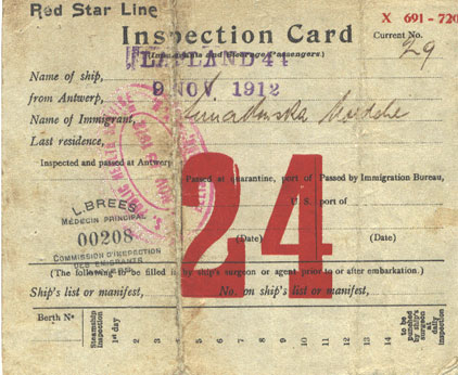 Ellis Island card